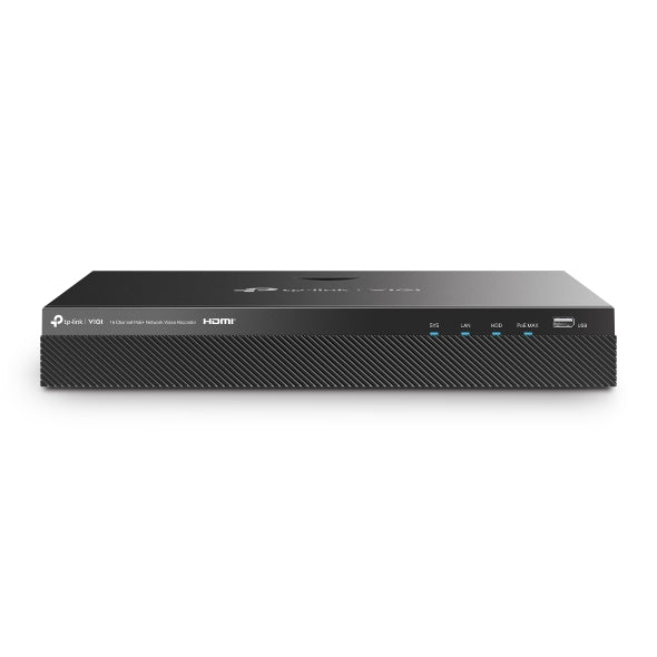 VIGI By TP-Link 16 Channel PoE+ NVR, 4K HDMI Output, 16 Channel @ 2MP Decoding, 320Mbps Bandwidth, H.265+, 16 Channel Live View & Playback, ONVIF, Plug & Play, Remote Monitoring, Dual HDD up to 32TB, eSATA, 16× PoE+ Ports, 140W PoE Budget