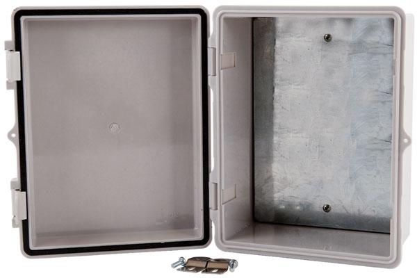 Elsema* Plastic Enclosure (220H x 170W x 110D), Swing Cover, Plastic Latch, IP66, Includes Mounting Brackets