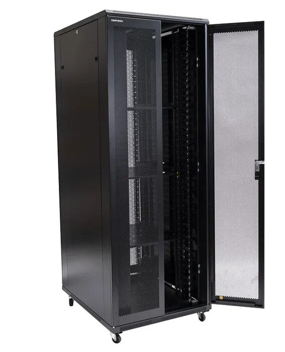 Certech 45RU 800 (W) x 800 (D) Premier Series Server Rack With 3 x Fixed Shelves, 4 x Fans, 1 x 6 Outlet Horizontal PDU, 25 x Cage Nuts, 4 x Castor Wheels & 4 x Levelling Feet