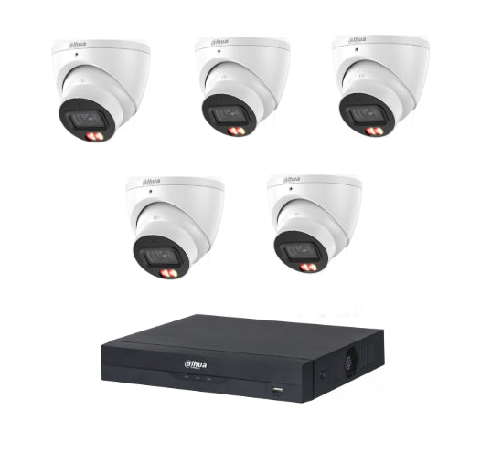 Dahua 8CH WizSense AI Series 6MP Eyeball AI Kit - 1× NVR4108HS-8P-AI, 5× IPC-HDW3667EM-S-IL-ANZ | Starlight, 2.8mm, 120dB WDR, 30m IR, SMD, Perimeter (Wall Mount: PFB204W, Junction Box: PFA130-E) **NO HARDDRIVE**