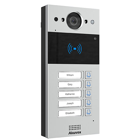 Akuvox IP 5-Button External Station With MiFare Reader, Mobile App, 2MP, Aluminium Panel, IP65, POE / 12VDC, Surface Mount (Flush Mount: R20K-FLM / Surface Mount Raincover: R20K-SRC)