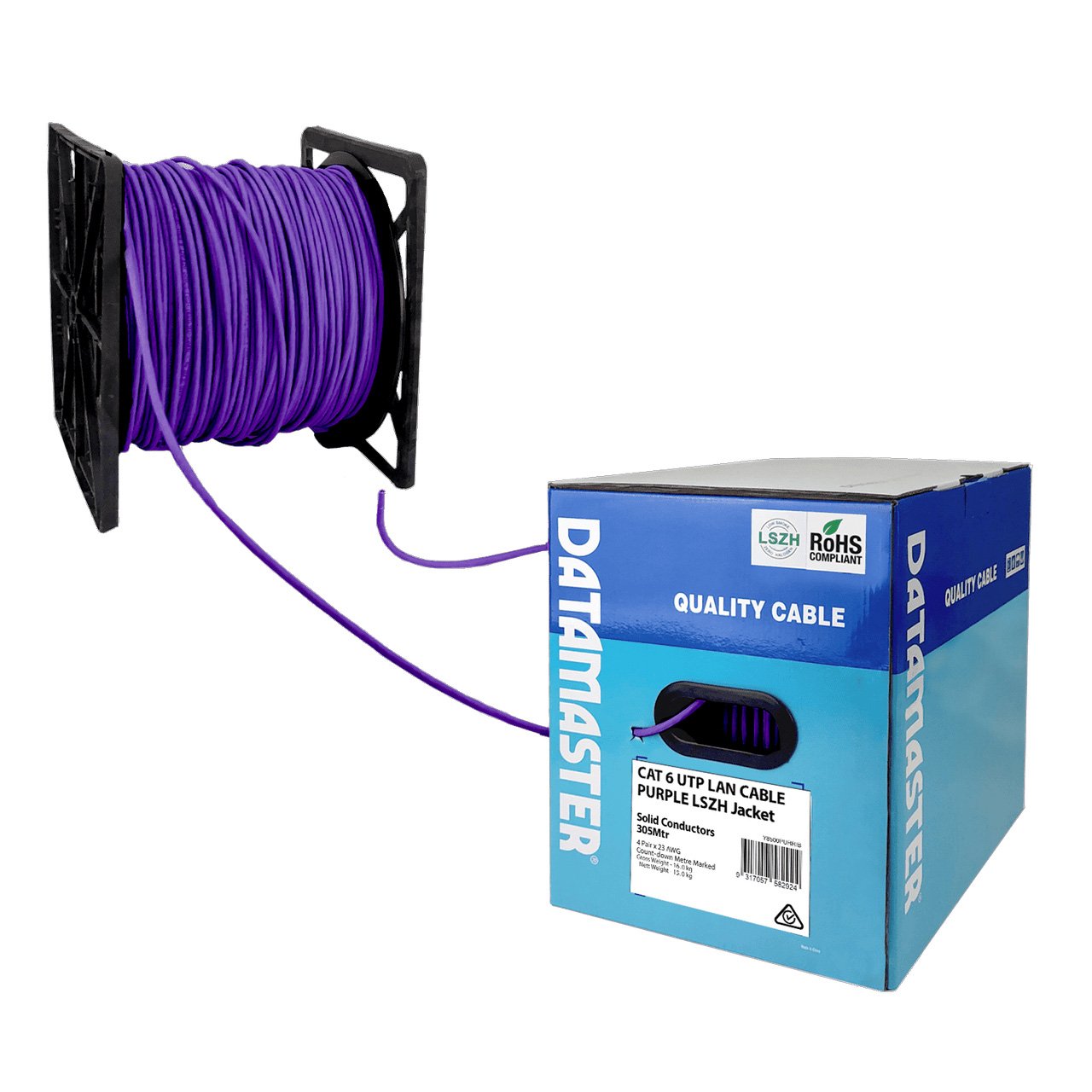 Datamaster 305M CAT6 Purple UTP Solid Cable Roller Box, Low Smoke Zero Halogen