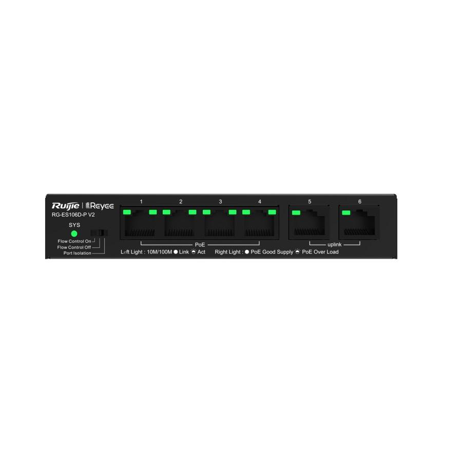 **SUPPLY DELAY (TBC)** Ruijie* Reyee 6-Port Unmanaged POE Switch, 4 x POE, 54W, Desktop / Wall Mount