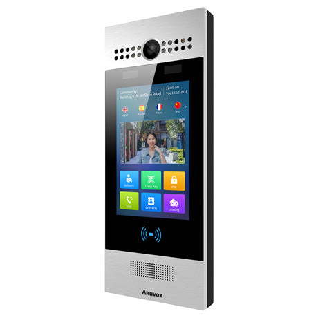 Akuvox IP External Station With Digital Keypad, 7" Touch Screen, MiFare / NFC / QR Code / Fingerprint Reader, Facial Recognition, Mobile App, 2MP, Stainless Steel Panel, IP65, IK06, POE / 12VDC, Surface Mount (Flush Mount: R29C-FLM / Surface Mount Rainc