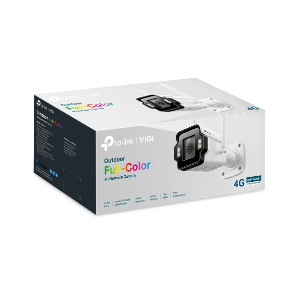 VIGI By TP-Link 4MP LTE Full-Color Bullet, 4G Cat4, Full-Color & IR Night Vision, Human & Vehicle Detection, Smart Detection, Two-Way Audio, SmartVid, 4mm, 120dB WDR, IP67, Built-in Mic & Speaker (Wall Mount: VJB-240, Junction Box: VJB-300)