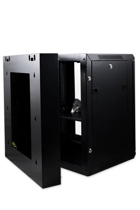 Certech 12RU 600mm Deep Swing Frame Cabinet With 1 x Fixed Shelf, 2 x Fans, 1x 6 Outlet PDU and 10 x Cage Nuts