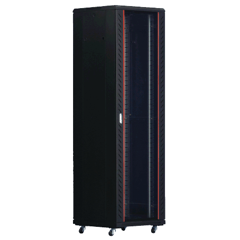 PSS* 42RU 1000mm Deep Freestanding Cabinet With 3 x Fixed Shelves, 40x Cage Nuts, Lockable Glass Front Door, Vented Rear Door With Lock