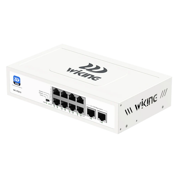 Wi-Tek WiKing 10 Port Non-Managed PoE Switch (8x PoE Ports, 2x Uplink Ports) 250m Long Range, 45W Power Budget, PoE Watchdog