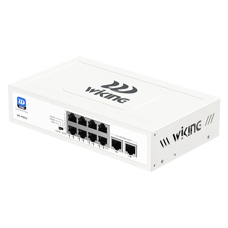 Wi-Tek WiKing 10 Port Non-Managed PoE Switch (8x PoE Ports, 2x Uplink Ports) 250m Long Range, 45W Power Budget, PoE Watchdog