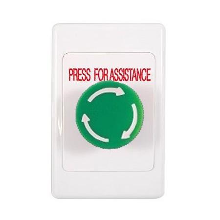 Smart Innovations Plastic REX, Green Mushroom, Twist To Reset, Engraved - PRESS FOR ASSISTANCE Standard GPO Wall Plate