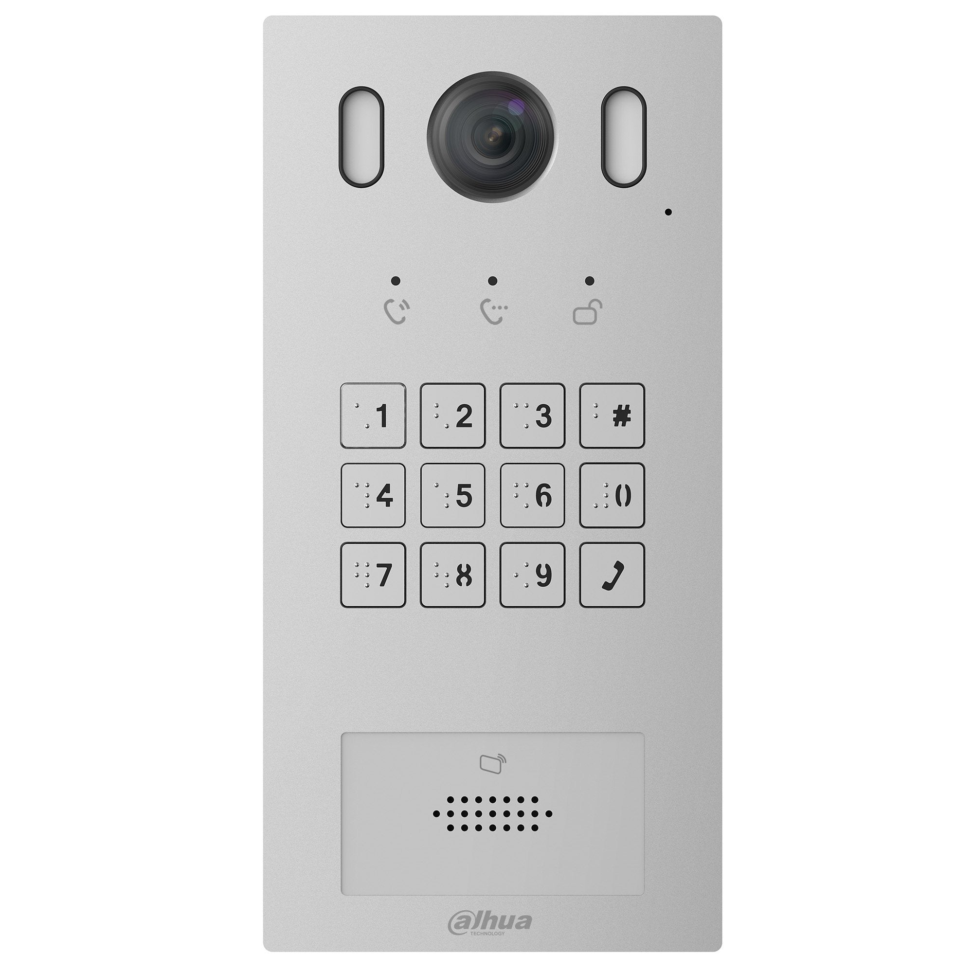 Dahua IP / 2-Wire Villa Keypad External Station, 2MP CMOS Camera, Aluminium Panel With Braille Buttons, Integrated Mifare Card Reader, IK08, IP65, POE Or 12VDC (**REQUIRES EITHER - Surface Box: VTM117, Flush Box: VTM116-01)