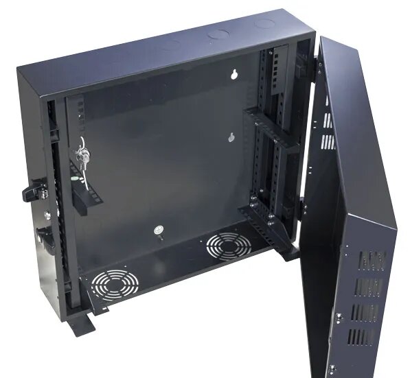 Certech Vertical Wall Mount Cabinet 2RU Horizontal, 4RU Vertical, Short Model With 2RU Horizontal Mounting Rails