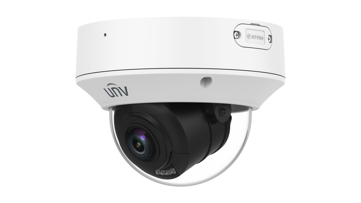 Uniview 8MP Dual-Light Prime Series Eyeball Vandal Dome, 2.8-12mm Motorised Lens, LightHunter, 40m IR, 120dB WDR, Triple Streams, Built-in Mic, MicroSD, PoE or 12VDC, IP67, IK10 (Wall Mount: TR-WM04-IN, Junction box TR-JB04-C-IN)