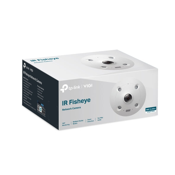 VIGI By TP-Link 5MP Panoramic Fisheye, 1/2.7" CMOS, 1.44mm F2.0, 120dB True WDR, IR 10m, Human & Vehicle Detection, People & Vehicle Analytics, Smart Detection, SmartVid, Built-in Mic & Speaker, MicroSD Slot, H.265+, IP67, IK10, 12VDC/PoE