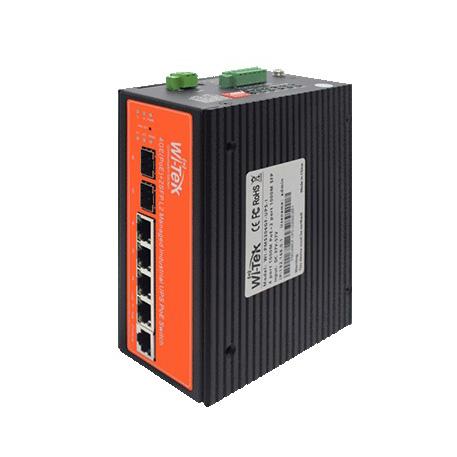 Wi-Tek 6-Port Gigabit Cloud Managed Industrial Solar POE Switch, 4 x POE, 2 x SFP, 120W, Max 90W On Port 3 Or 4, 12V Battery Backup, DIN Mount