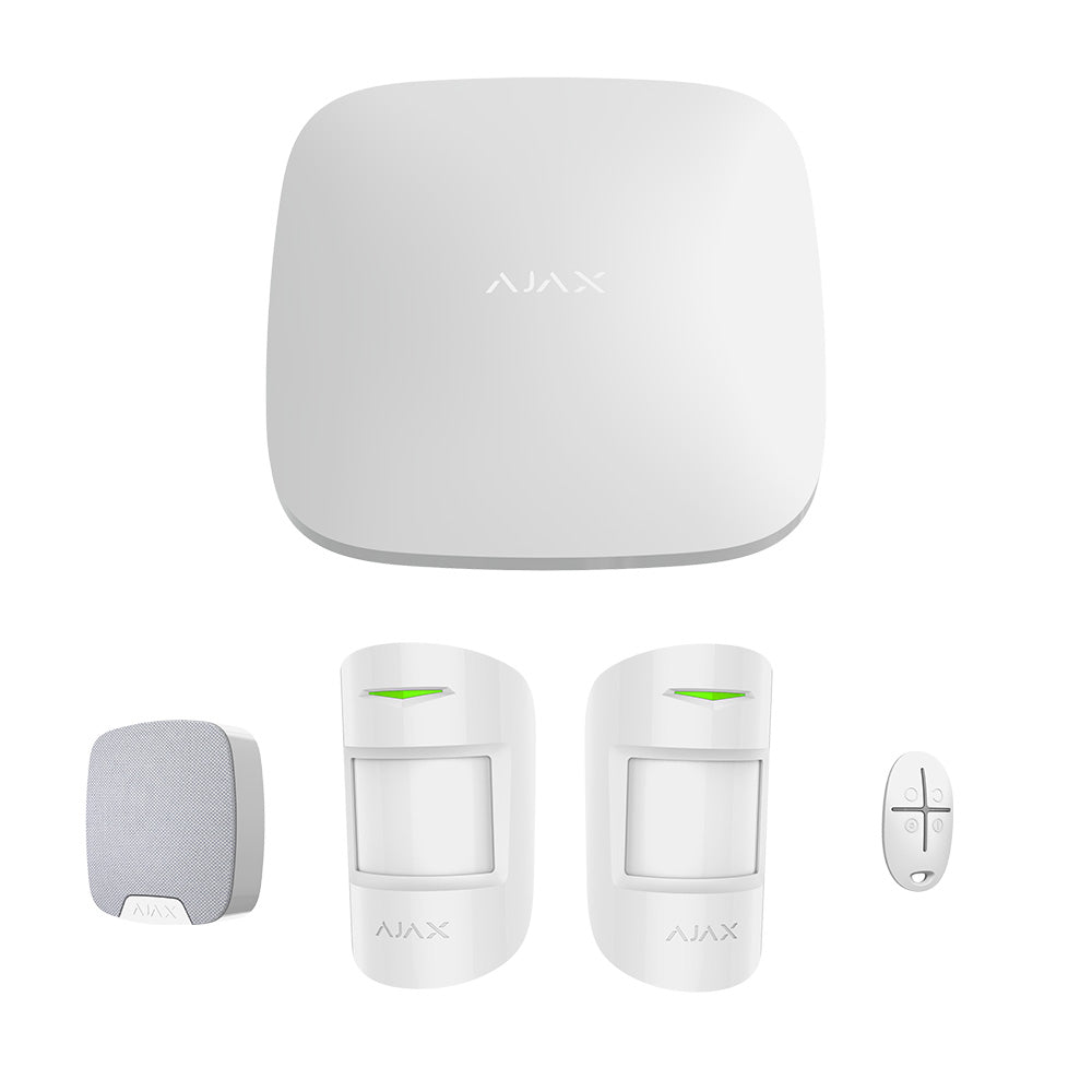 Ajax Hub 2 Starter Kit WHITE - 1 x Hub 2 Dual SIM 4G / Ethernet - 2 x MotionProtect PIR - 1 x HomeSiren - 1 x SpaceControl Fob