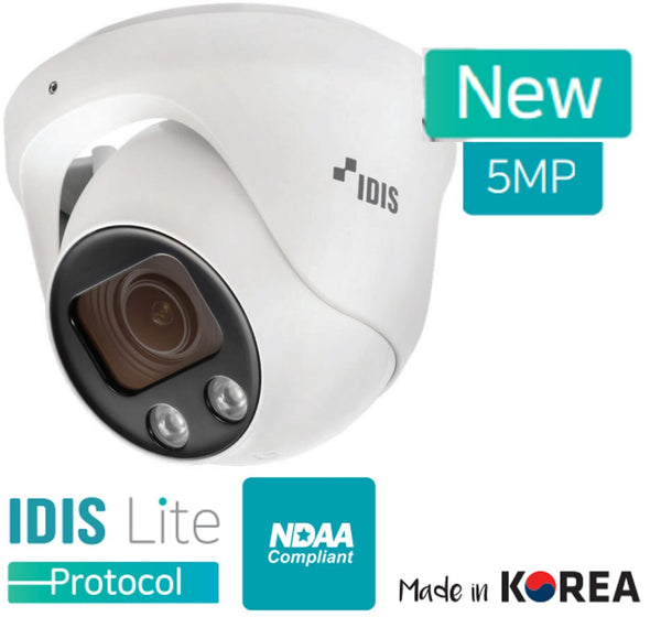 IDIS Lite Series 5MP IR Dome IP Camera with 2.7-13.5mm Fixed Lens, Sony STARVIS CMOS Sensor, H.265, Triple Streaming, MicroSD Card Support, PoE & ONVIF, NDAA Compliant, IP67 & IK10 (Wall Mount DA-WM2500, Junction Box DA-JB2500)
