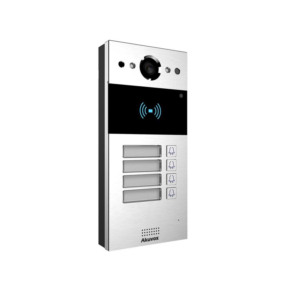Akuvox IP 4-Button External Station With MiFare Reader, Mobile App, 2MP, Aluminium Panel, IP65, POE / 12VDC, Surface Mount (Flush Mount: R20K-FLM / Surface Mount Raincover: R20K-SRC) **REQUIRES ROUTER**
