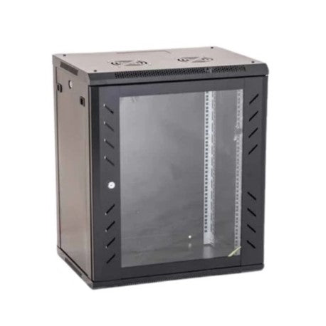 Zankap 9RU 600mm Deep Wall Mount Cabinet With 1 x Fixed Shelf, 10 x Cage Nuts, Lockable Glass Front Door, Rapid Build Flatpack