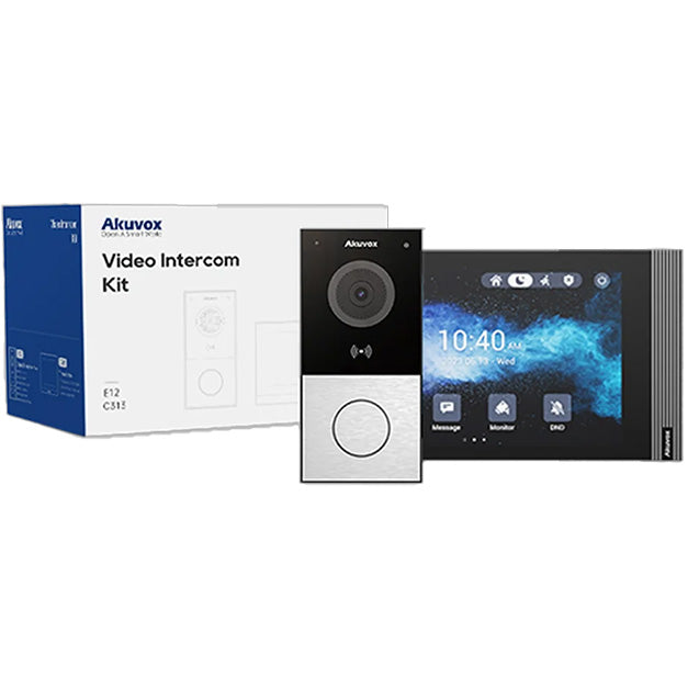 Akuvox IP 7" Intercom Kit **GREY** - Includes 1 x S562 Silver Frame Black Touchscreen Standard Internal Unit, 1 x E12S Surface Mount 1PB External Station, 1 x Surface Mount Bracket **REQUIRES POE SWITCH**