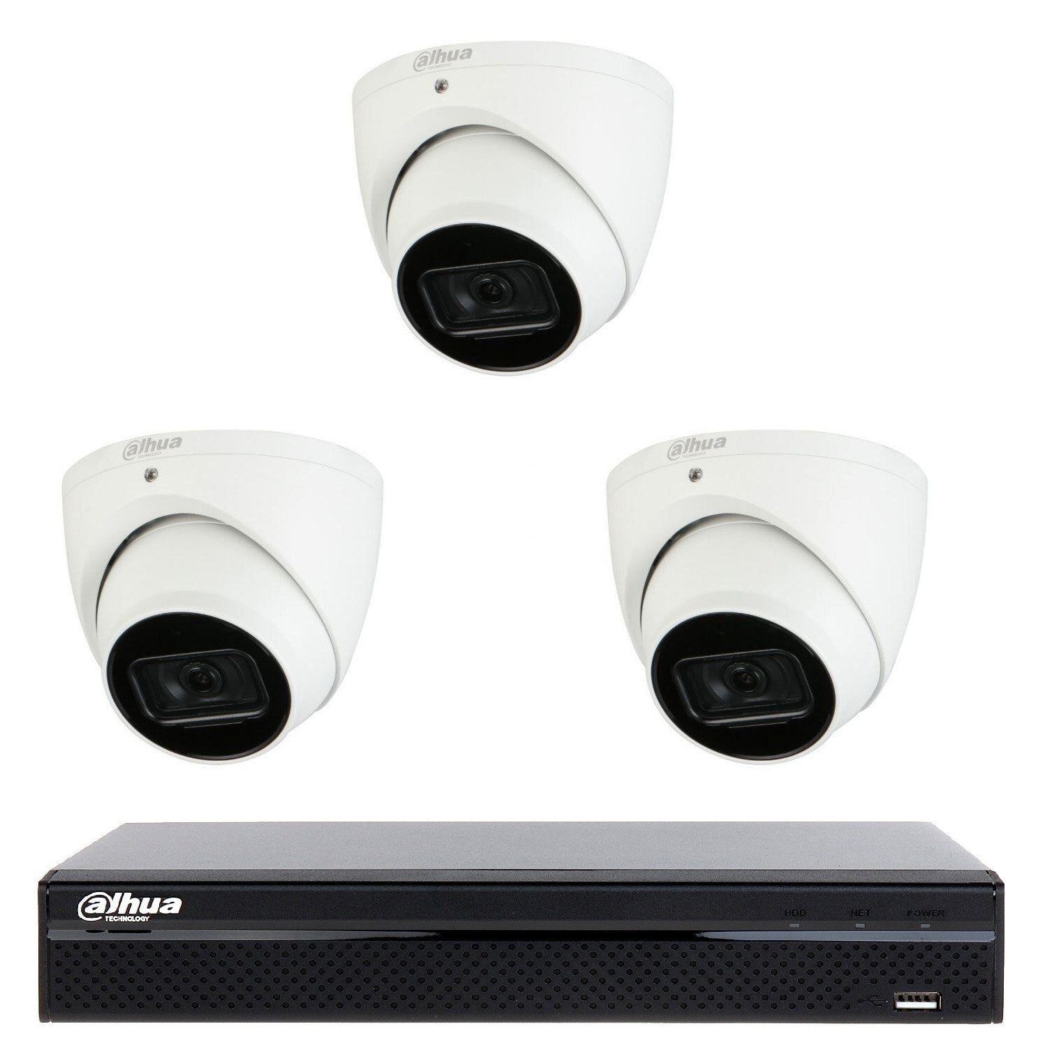 Dahua 4CH Lite Series 5MP Eyeball Kit - 1 x NVR4104HS-P-4KS2/L-2TB, 3 x IPC-HDW2541EMP-AS-ANZ | Starlight, SMD Plus, 2.8mm, 120dB WDR, 30m IR (Wall Mount: PFB205W, Junction Box: PFA130-E)