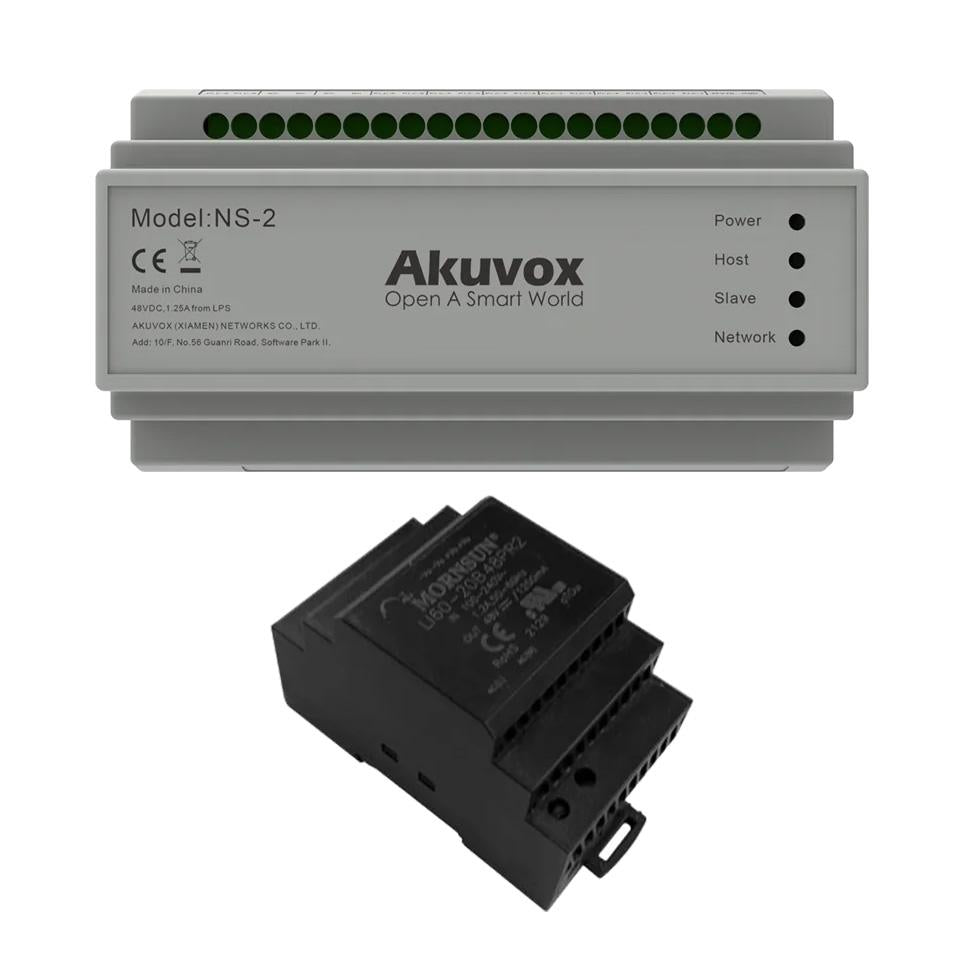 Akuvox Long Range 2W To IP Adapter, Network Controller With 48VDC Power Supply, 1 Lan Port, 48VDC / 24VDC, (Up To Six 2-Wire Devices), DIN Mountable (Requires 240VLEAD)