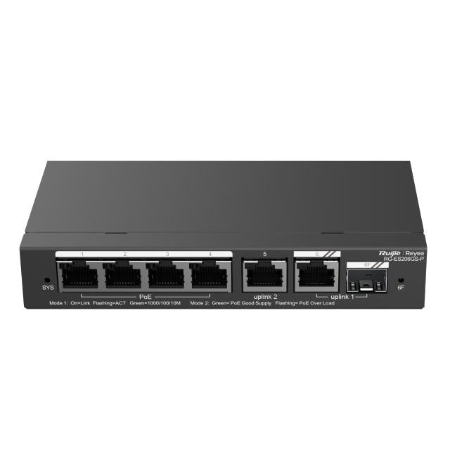 Ruijie Reyee 6-Port Gigabit Cloud Managed POE Switch, 4 x POE+, 1 x Gigabit Uplink, 1 x Gigabit SFP Combo Uplink, 54W, Desktop Mount