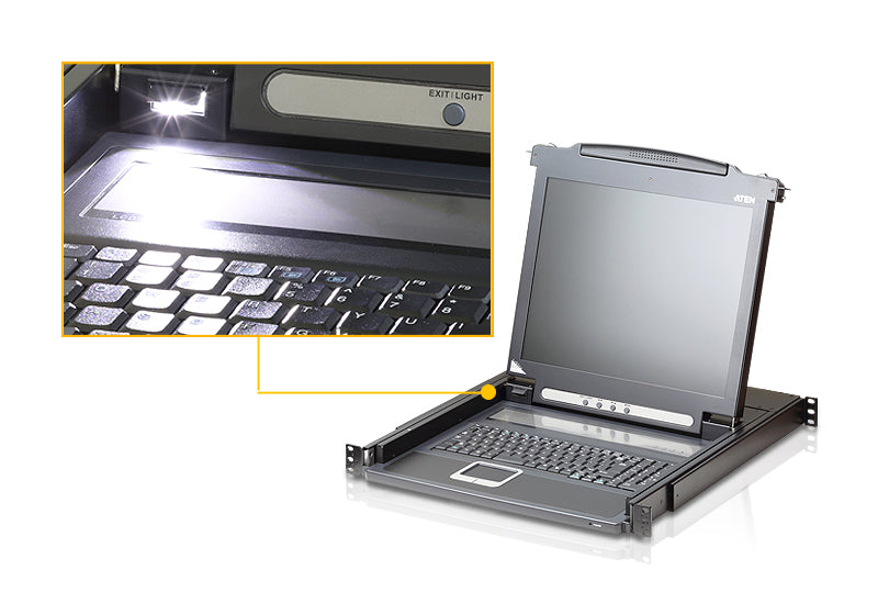 Aten CL-1000NA Rackmount Single Rail LCD Console, 19" LCD Display, VGA PS/2-USB, 1280x1024@75hz, LED Illumination, Custom KVM Cable Included