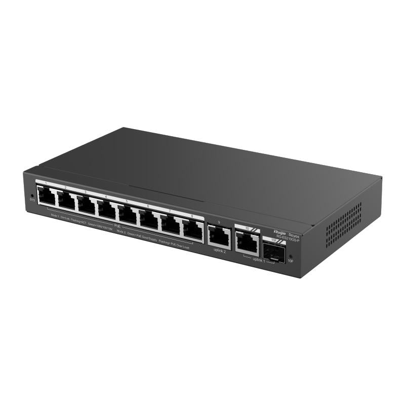 Ruijie Reyee 10-Port Gigabit Cloud Managed POE Switch, 8 x POE+, 1 x Gigabit Uplink, 1 x Gigabit SFP Combo Uplink, 120W, Desktop Mount