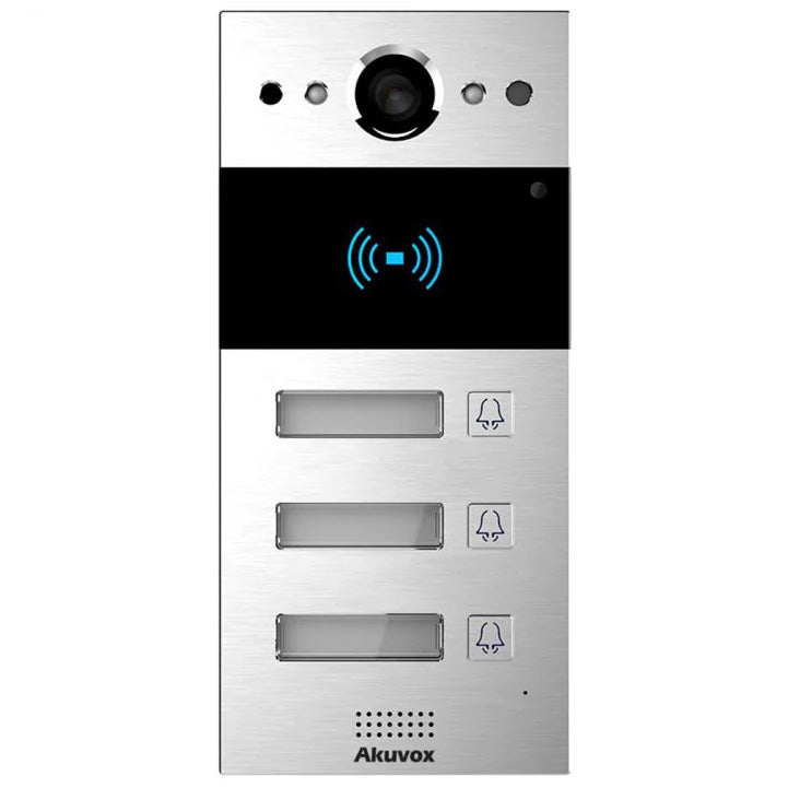 Akuvox IP 3-Button External Station With MiFare Reader, Mobile App, 2MP, Aluminium Panel, IP65, POE / 12VDC, Surface Mount (Flush Mount: R20K-FLM / Surface Mount Raincover: R20K-SRC)
