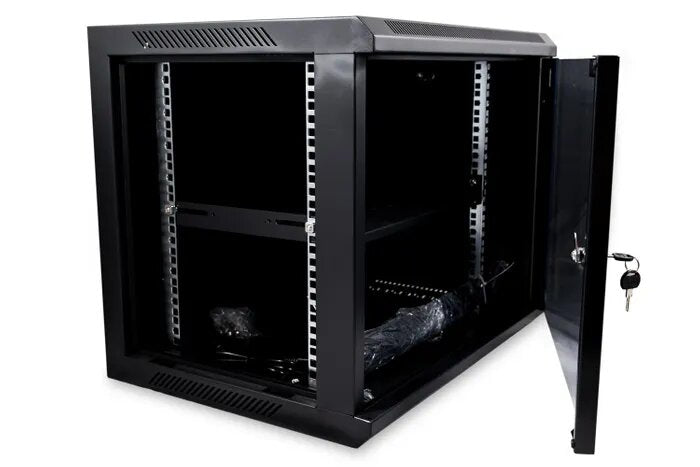 Certech 9RU 450mm Deep Wall Mount Cabinet With 1 x Fixed Shelf, 2 x Fans and 10 x Cage Nuts