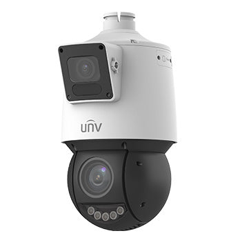 Uniview 4MP IP Deep Learning AI Series 25x **DUAL-LENS** Dual IR PTZ Camera, Perimeter, Auto-Tracking, PTZ / Fixed Camera Alarm Linkage, LightHunter, 4.8-120mm, 120dB WDR, 100m IR - PTZ / 30m IR - Fixed Lens, MicroSD, POE or 12VDC, Built-in Speaker, IP6