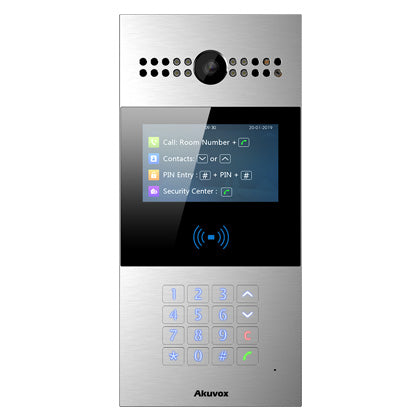 Akuvox IP External Station With Keypad, 4.3" LCD, MiFare / NFC Reader, Mobile App, 2MP, Aluminium Panel, IP65, POE / 12VDC, Surface Mount  (Flush Mount: R27A-FLM / Surface Mount Raincover: R27A-SRC)