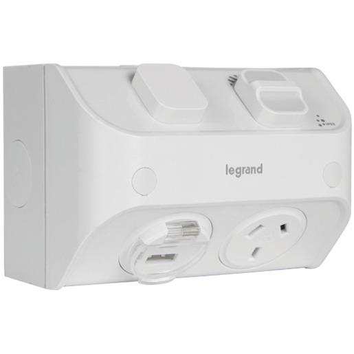 Legrand* Aqua Life Weatherproof Single 10A Powerpoint With USB Type A & C, IP53 **LIMESTONE GREY**