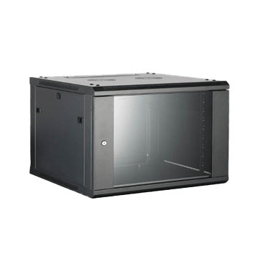 Hikvision 6RU 450mm Deep Wall Mount Cabinet With 1 x 300mm Deep Shelf, Lockable Glass Front Door, Rapid Build Flatpack, 600W x 450D x 366H mm