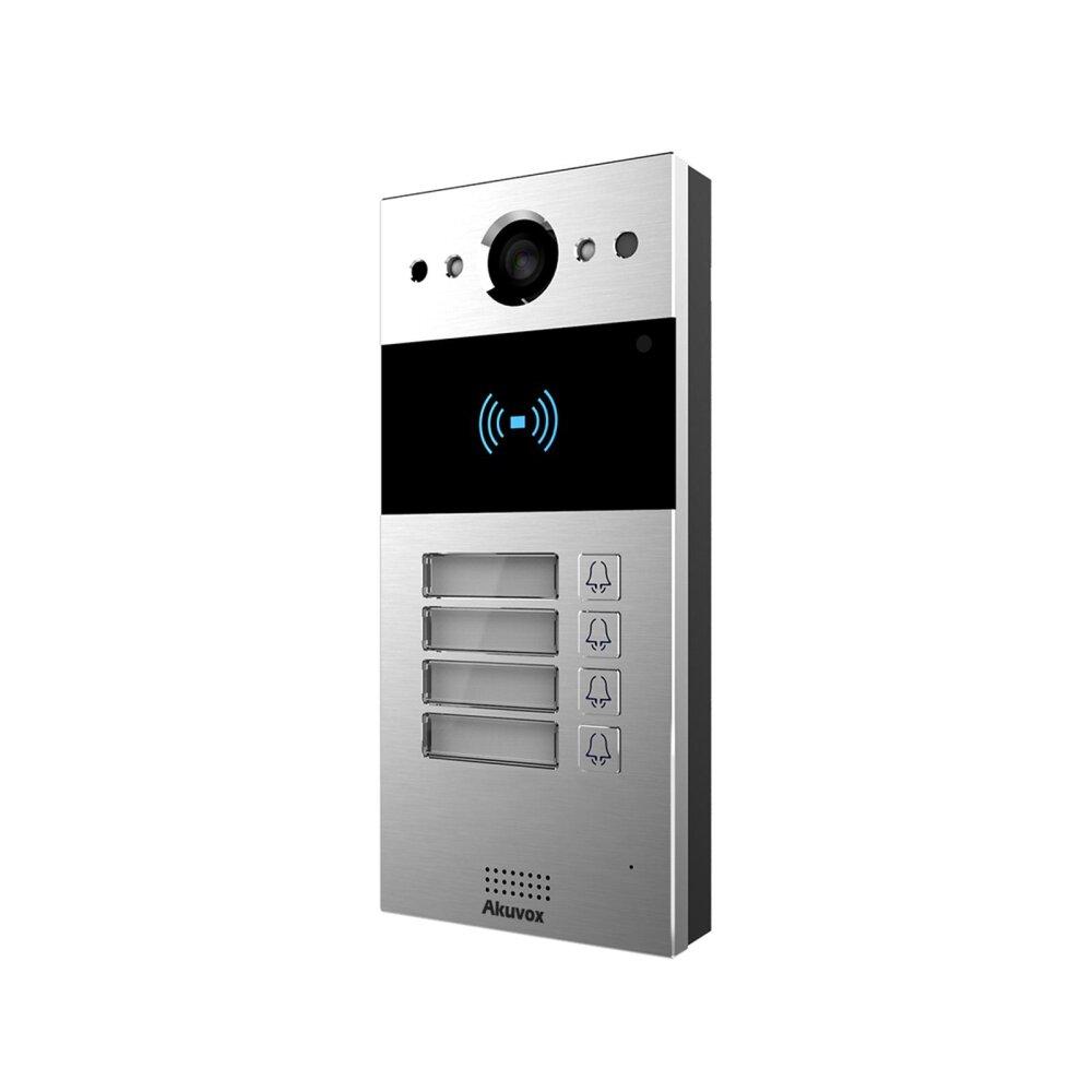 Akuvox IP 4-Button External Station With MiFare Reader, Mobile App, 2MP, Aluminium Panel, IP65, POE / 12VDC, Surface Mount (Flush Mount: R20K-FLM / Surface Mount Raincover: R20K-SRC) **REQUIRES ROUTER**