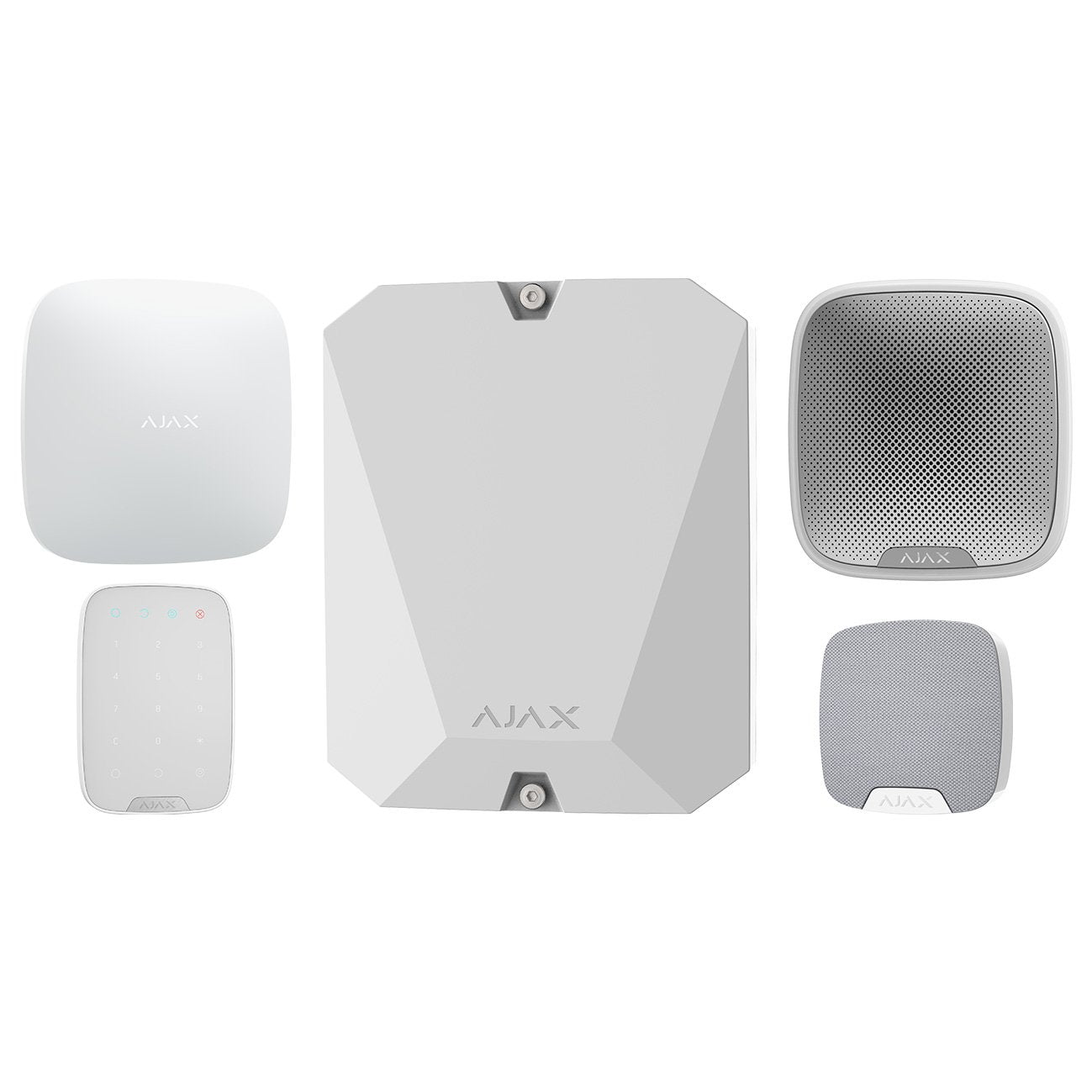 Ajax Hub 2 Take Over Kit WHITE - 1 x Hub 2 Dual SIM 4G / Ethernet - 1 x MultiTransmitter - 1 x HomeSiren - 1 x StreetSiren - 1 x KeyPad