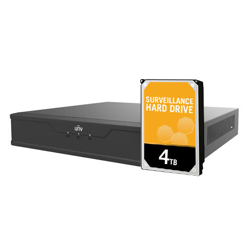 Uniview 8 Channel Prime Series NVR, 80MB, 1 x HDMI / 1 x VGA, 1 x HDD, 1 x 100M NIC, 8 x POE+, 1RU, 8CH VCA / SMD Functionality, 1 x 4TB HDD Installed