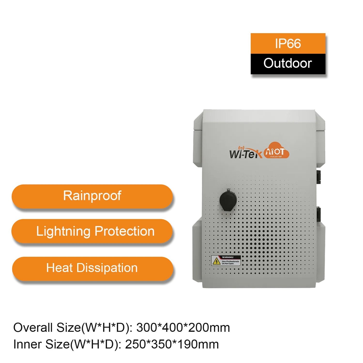 Wi-Tek Compact Small Outdoor Enclosure, Single Lock, IP66, IK10, 300W x 200D x 400H