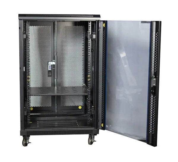 Certech 22RU 600 (W) x 600 (D) Premier Series Server Rack With 1 x Fixed Shelf, 4 x Fans, 1 x 6 Outlet Horizontal PDU, 25 x Cage Nuts, 4 x Castor Wheels & 4 x Levelling Feet