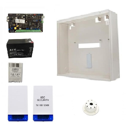 Bosch Solution 2000 Basic Starter Kit With Control Panel (ICP-SOL2-P), Enclosure (MW250), Plug Pack (PP18-1.33), Battery (BATT12-7), Combo Siren (WP16), Flush Mount Screamer (WP05) **NO KEYPAD, DETECTORS OR PHONE LEAD**
