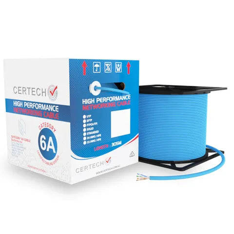 Certech 305M CAT6A Blue UTP Solid Cable Roller Box, Low Smoke Zero Halogen