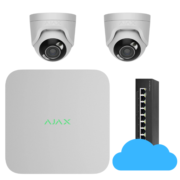 Ajax AI Starter Kit, 1× 8 Channel NVR, 2× 5MP Turret Hybrid Light, 1× 8 Port Poe Cloud Managed Switch **NO HARDDRIVE INSTALLED**