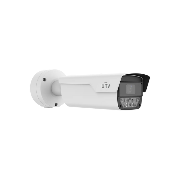 Uniview 4MP LPR Bullet, 1/1.8″ CMOS, 8–32mm Motorised Lens, 5× IR LEDs (50m), 60 fps, Vehicle & Plate Recognition (≤ 80 km/h Regular Roads), WDR, Wise‑ISP, PoE (802.3at), ANR, MicroSD, IP67, IK10