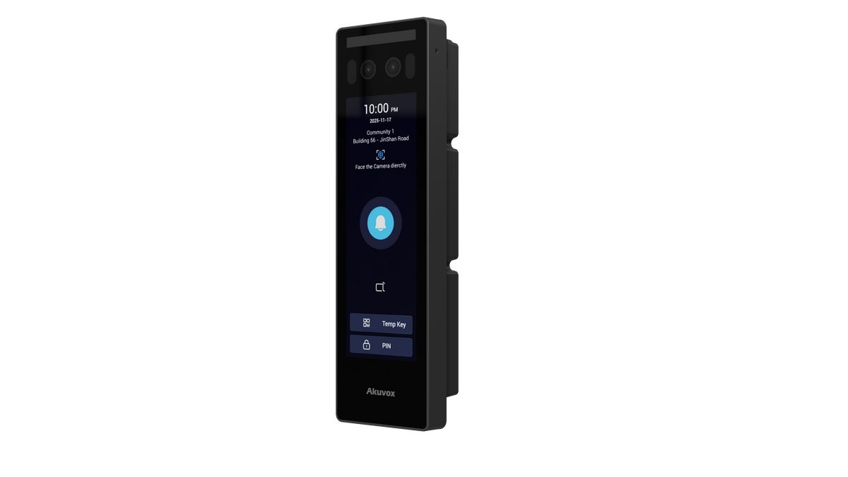 Akuvox Standalone Mullion Intercom, 2MP HDR, Face Recognition, Keypad Combo, Access Control, 2 Relays & 4 Inputs, Wave To Unlock BLE, 13.56MHz / 125kHz Reader & NFC, QR Codes, 4" Touch Screen, Wiegand, RS485, Tamper Alarm, IP65, POE / 12VDC, Surface Mount