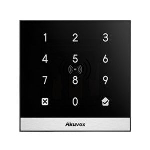 **SUPPLY DELAY (29.06.26)** Akuvox Standalone Reader 3X4 Keypad Combo, Access Control Terminal, Toughened Glass Panel, Aluminium Frame, 2.13.56MHz / 125kHz Reader & NFC, Tamper Alarm, IP65, POE / 12VDC (Surface Back Box: A0X-SRM)