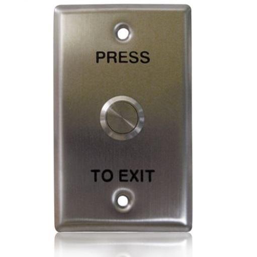 Secor Stainless REX, Stainless Button, IP65, Fly Leads, Standard GPO Plate "PRESS TO EXIT"