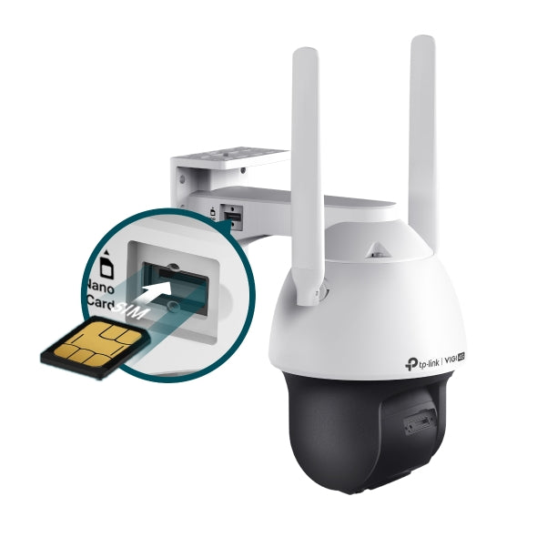 VIGI By TP-Link 4MP LTE Full-Color Pan/Tilt, 4G Cat4, Full-Color & IR Night Vision, Human & Vehicle Detection, Auto Tracking, Two-Way Audio, Active Defense, Smart Detection, SmartVid, 4mm, Built-in Mic & Speaker, IP66 (Wall Mount: VJB-240, Junction Box:
