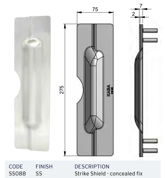 Kaba Blocker Plate / Strike Shield, Cylindrical Locks / Lever On Rose, Single Round Cutout, Concealed Fixing