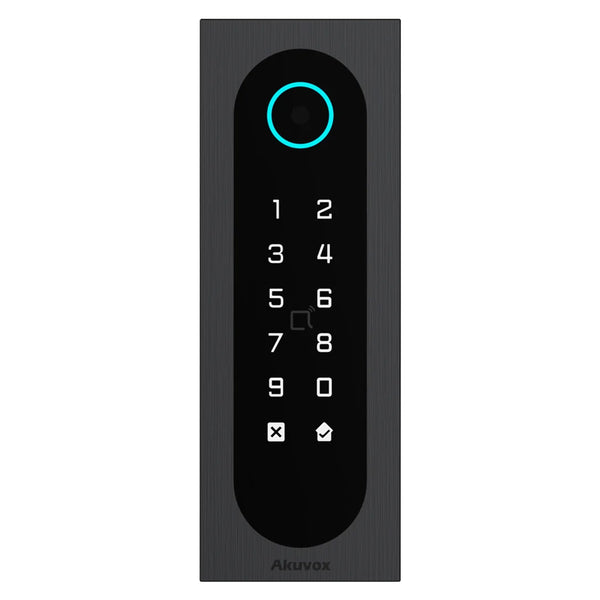Akuvox Standalone Mullion Reader 2X6 Keypad Combo, Access Control Terminal, Toughened Glass Panel, Aluminium Frame, Wave To Unlock BLE, 2.13.56MHz / 125kHz Reader & NFC, Tamper Alarm, IP65, POE / 12VDC, Surface Mount (Flush Mount: A08S-FLM)